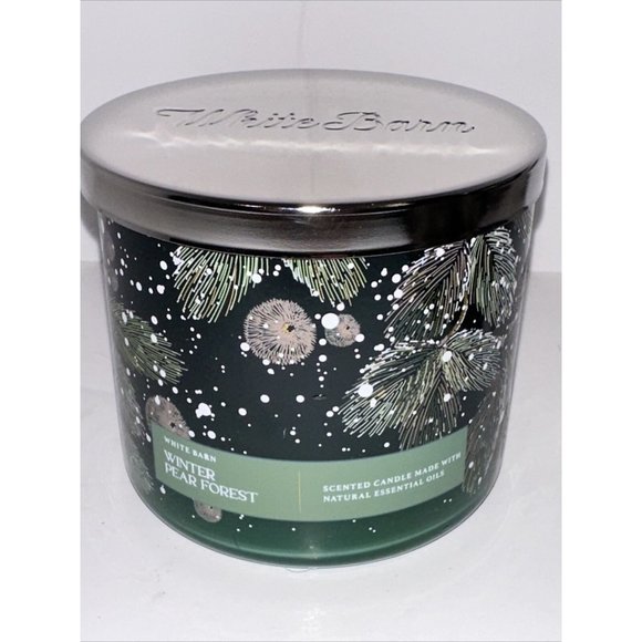 Bath & Body Works Winter Pear Forest White Barn 3 Wick Candle 14.5oz 2023 NEW - Picture 3 of 16